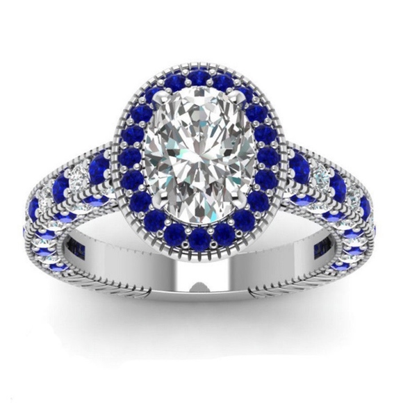 Jewelry - 925 Silver Oval Cut White Sapphire Size 9
